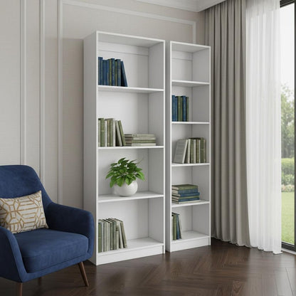 Set of Two White Wood Nine Tier Modular Bookcase