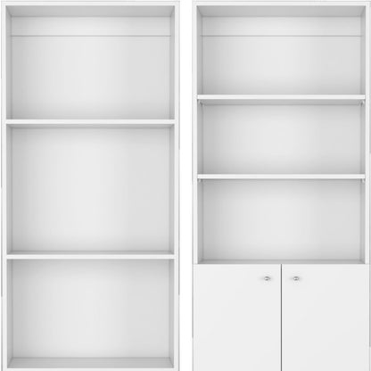 Set of Two White Wood Seven Tier Modular Bookcase with Two Doors