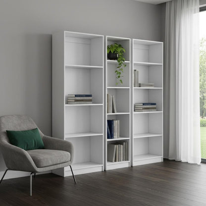 Set of Three White Wood Fourteen Tier Modular Bookcase