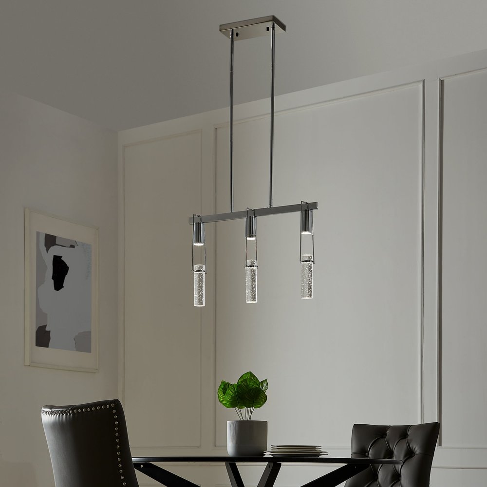Silver And Clear Three Light Metal Dimmable Smart Enabled Chandelier With Clear Shades