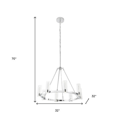 Silver And Clear Candle Style Eight Light Metal Dimmable Smart Enabled Chandelier With Clear Shades