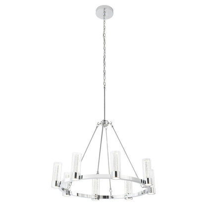 Silver And Clear Candle Style Eight Light Metal Dimmable Smart Enabled Chandelier With Clear Shades