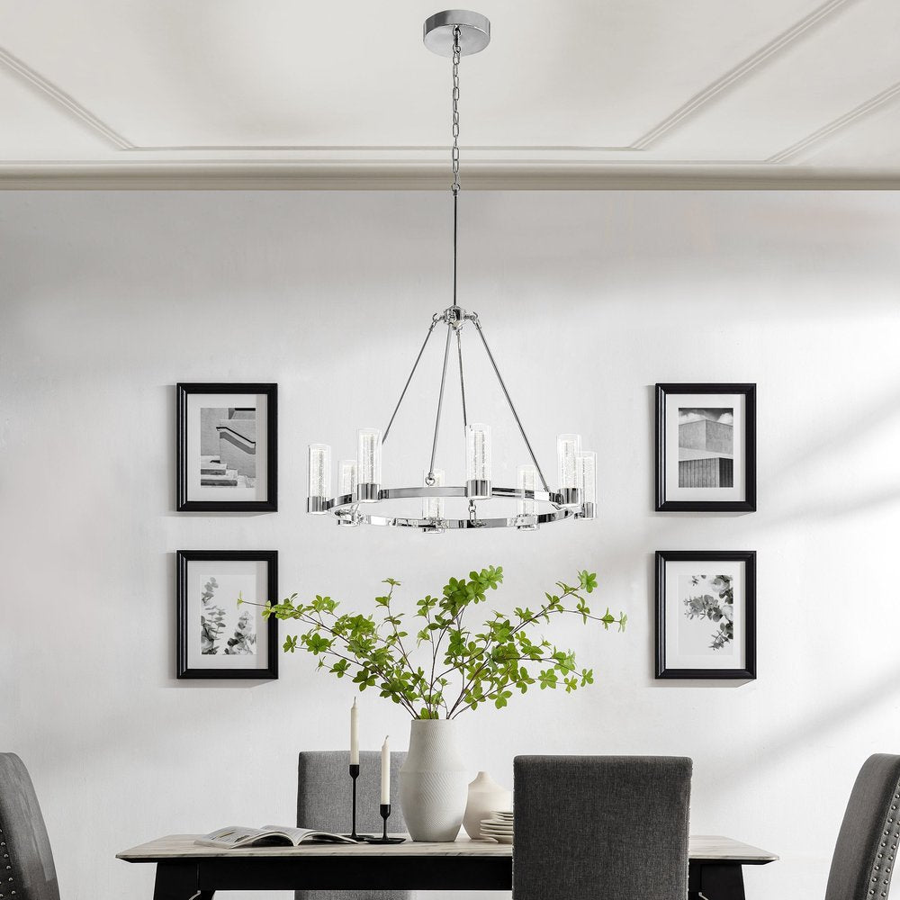 Silver And Clear Candle Style Eight Light Metal Dimmable Smart Enabled Chandelier With Clear Shades