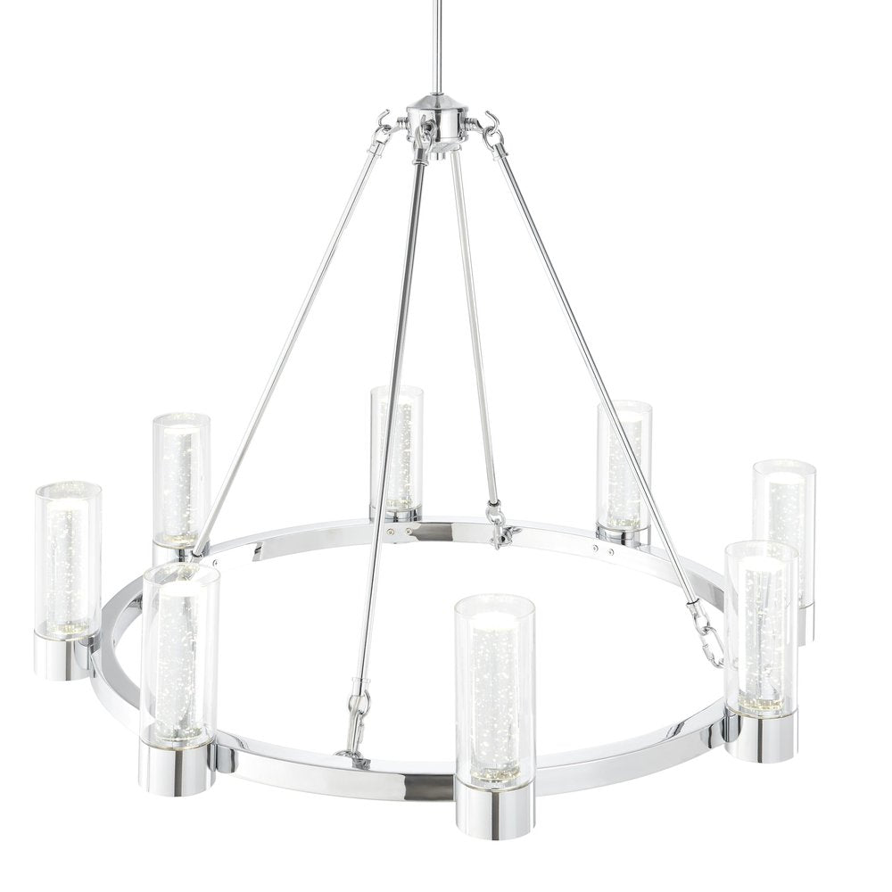 Silver And Clear Candle Style Eight Light Metal Dimmable Smart Enabled Chandelier With Clear Shades