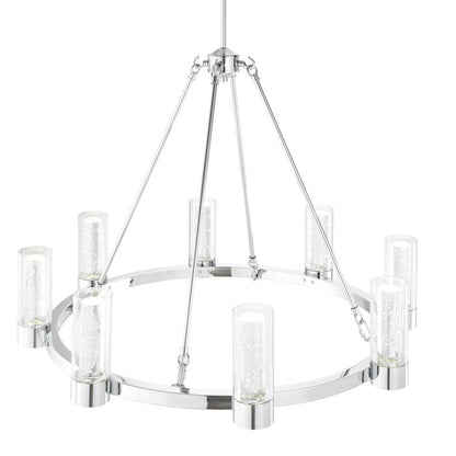 Silver And Clear Candle Style Eight Light Metal Dimmable Smart Enabled Chandelier With Clear Shades