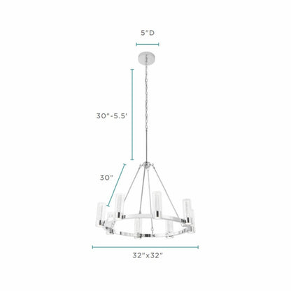 Silver And Clear Candle Style Eight Light Metal Dimmable Smart Enabled Chandelier With Clear Shades
