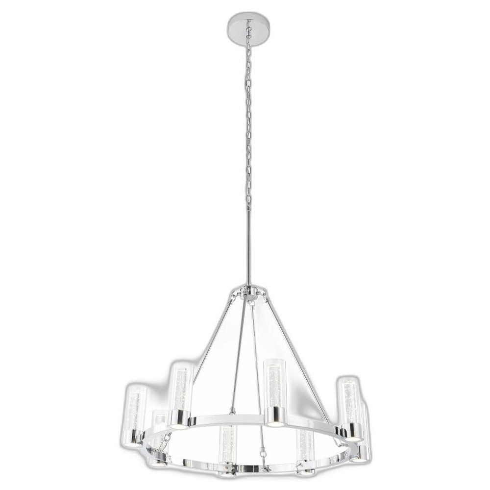 Silver And Clear Candle Style Eight Light Metal Dimmable Smart Enabled Chandelier With Clear Shades