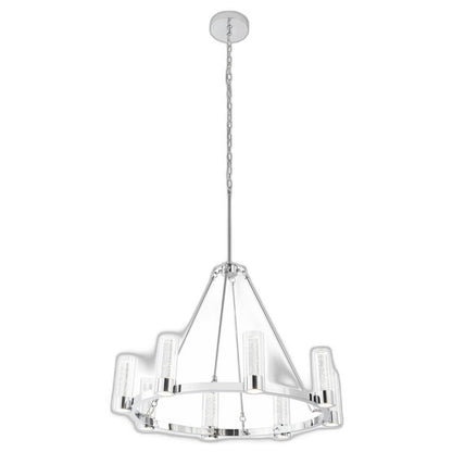 Silver And Clear Candle Style Eight Light Metal Dimmable Smart Enabled Chandelier With Clear Shades