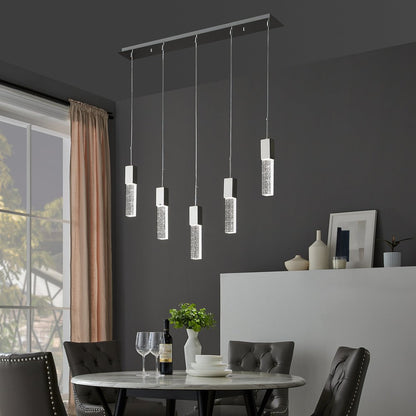 Silver And Clear Five Light Transparent Metal Dimmable Smart Enabled Chandelier With Clear Shades