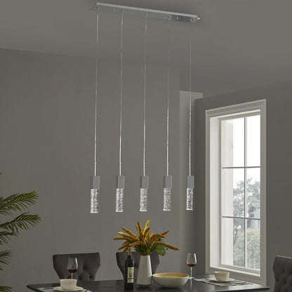 Silver And Clear Five Light Transparent Metal Dimmable Smart Enabled Chandelier With Clear Shades