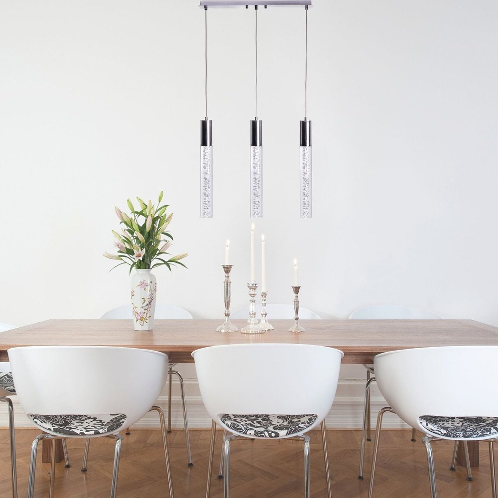 Black And Clear Three Light Transparent Metal Dimmable Smart Enabled Chandelier With Clear Shades