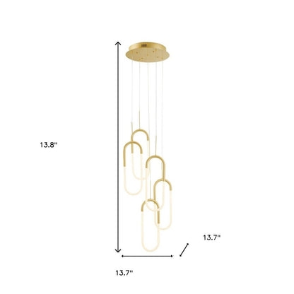 Gold Five Light Metal LED Dimmable Smart Enabled Chandelier
