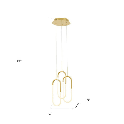 Gold Three Light Metal LED Dimmable Smart Enabled Chandelier