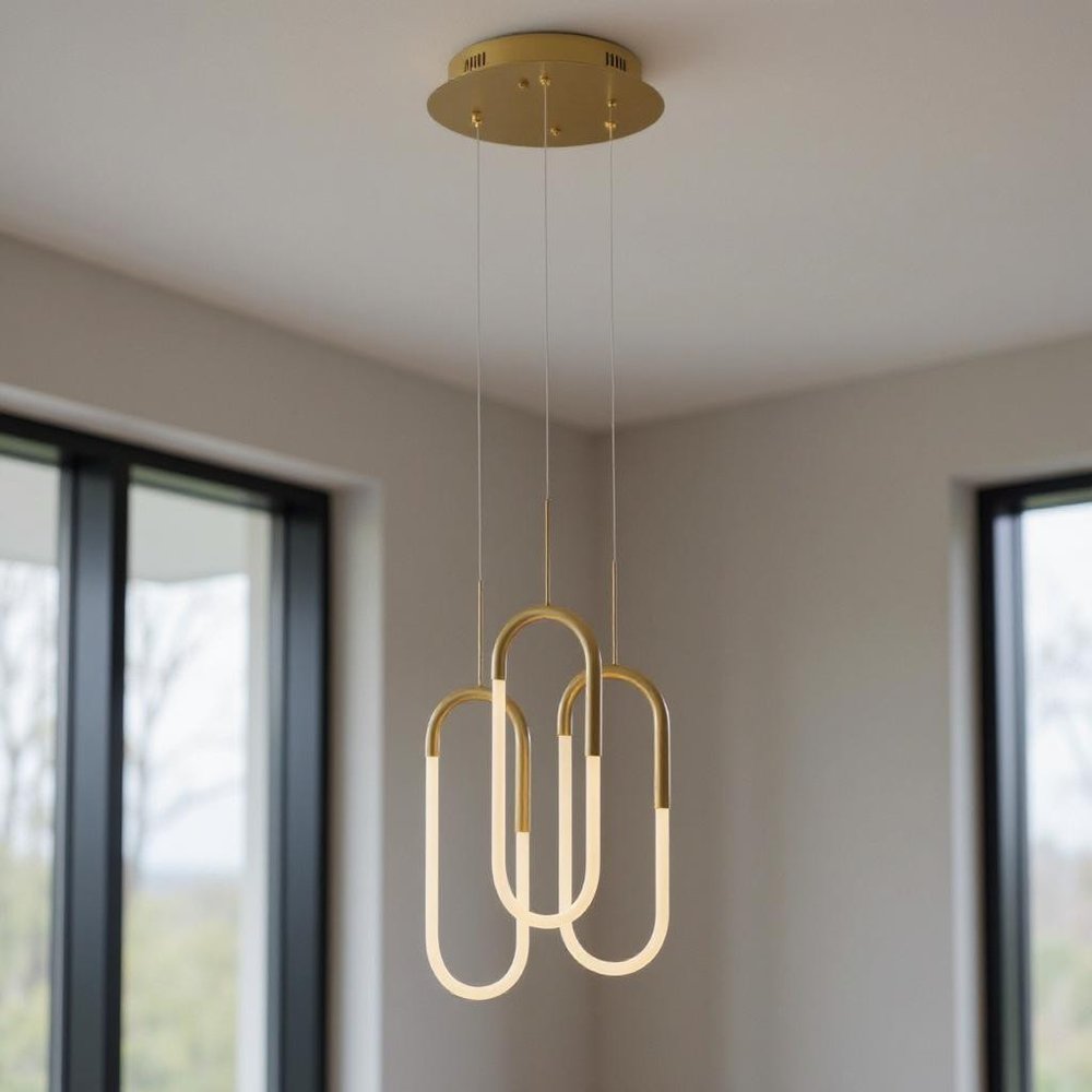 Gold Three Light Metal LED Dimmable Smart Enabled Chandelier