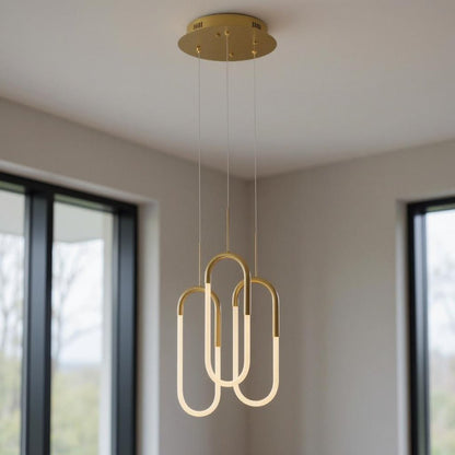 Gold Three Light Metal LED Dimmable Smart Enabled Chandelier