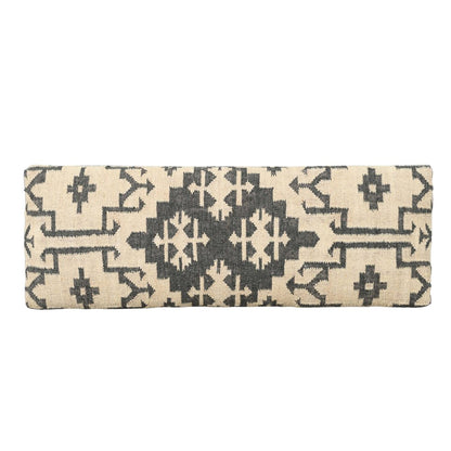 48" Cream and Black Cotton Blend Upholstered Southwest Bench