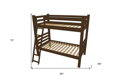 Brown Queen Traditional Solid Wood Bunk Bed