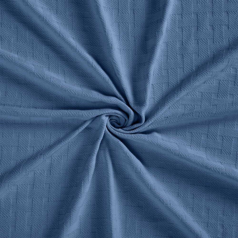 California King Denim Blue Geometric Cotton Basketweave Blanket