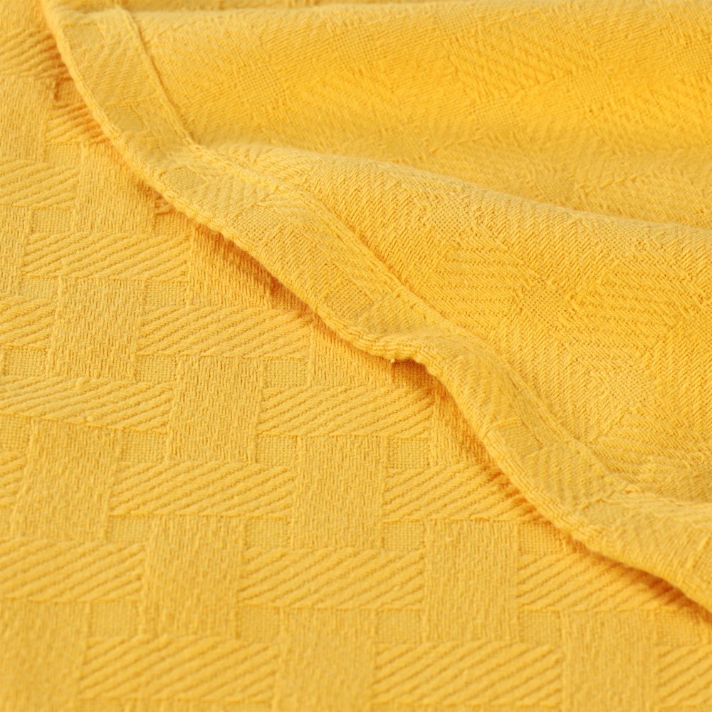 California King Gold Cotton Basketweave Geometric Blanket