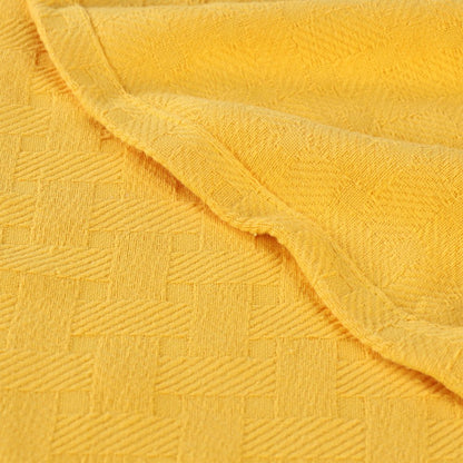 California King Gold Cotton Basketweave Geometric Blanket