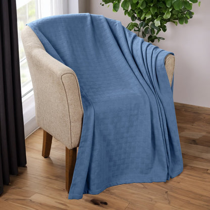 Queen Denim Blue Cotton Cable Knit Blanket