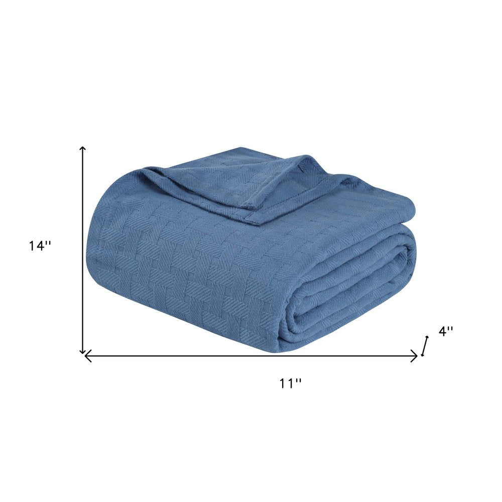 Queen Denim Blue Cotton Cable Knit Blanket