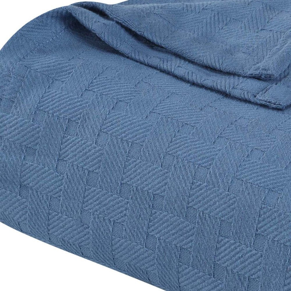 Queen Denim Blue Cotton Cable Knit Blanket