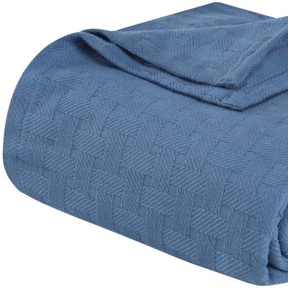Queen Denim Blue Cotton Cable Knit Blanket