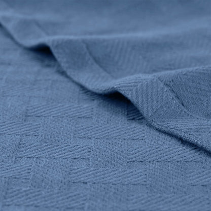 Queen Denim Blue Cotton Cable Knit Blanket