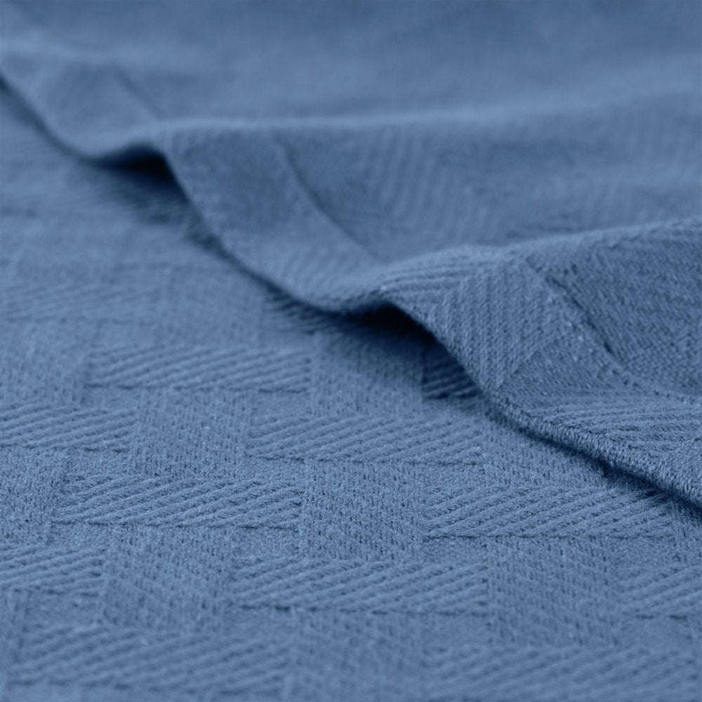 Queen Denim Blue Cotton Cable Knit Blanket