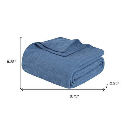 9" X 9" Denim Blue Geometric Cotton Basketweave Throw Blanket