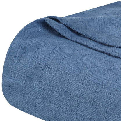 9" X 9" Denim Blue Geometric Cotton Basketweave Throw Blanket