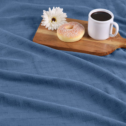 9" X 9" Denim Blue Geometric Cotton Basketweave Throw Blanket