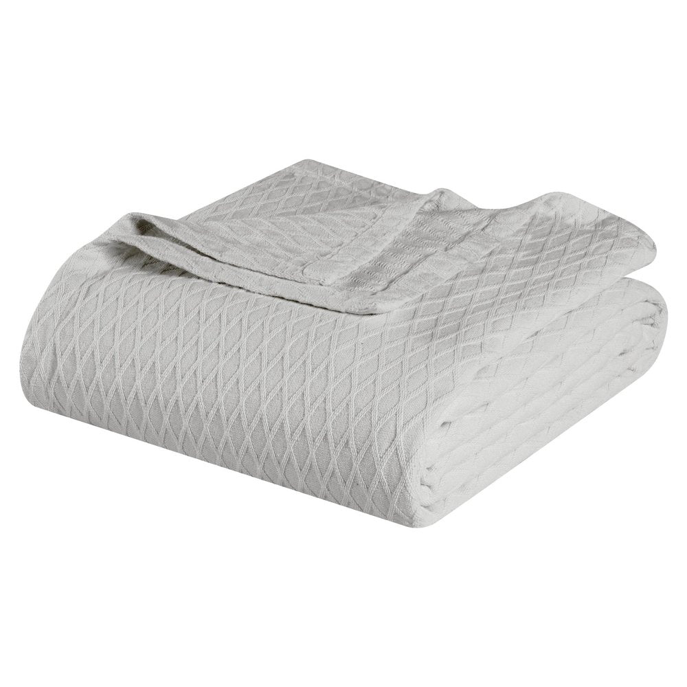 Queen Platinum Cotton Cable Knit Blanket