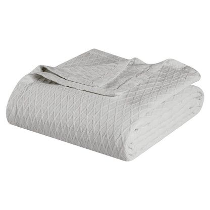 Queen Platinum Cotton Cable Knit Blanket