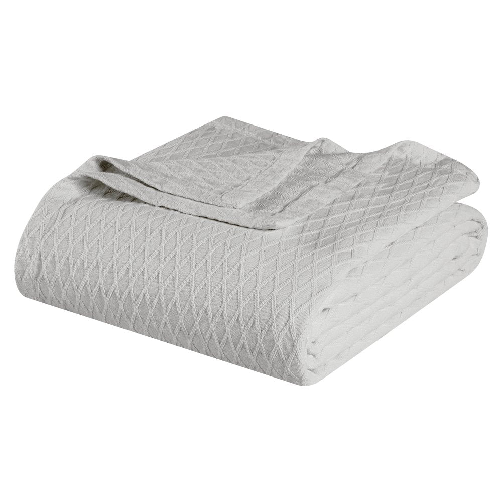 Queen Platinum Cotton Cable Knit Blanket