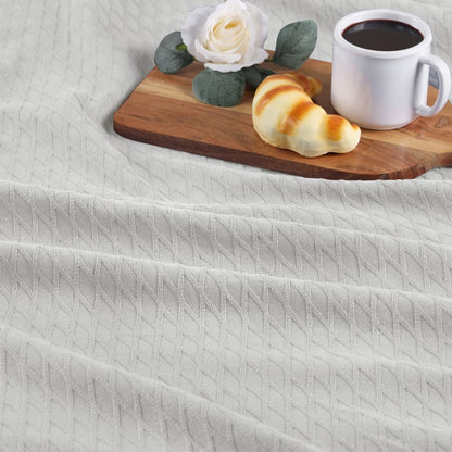Queen Platinum Cotton Cable Knit Blanket