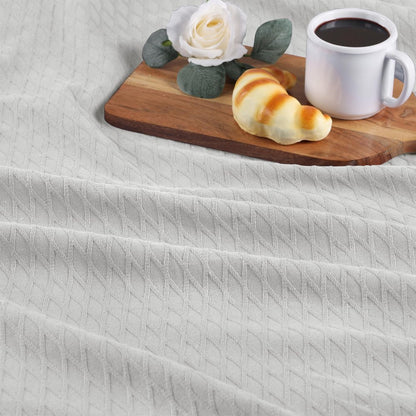 Queen Platinum Cotton Cable Knit Blanket