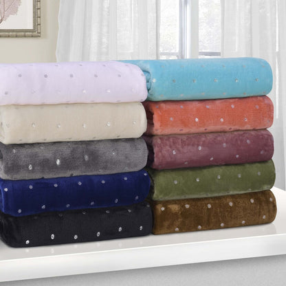 Queen Gray And Silver Fleece Woven Polka Dots Plush Blanket