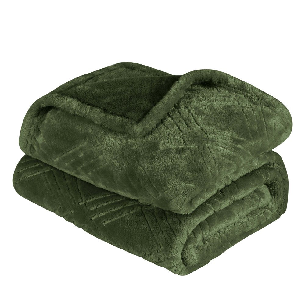 Queen Green Flannel Knitted Plush Blanket