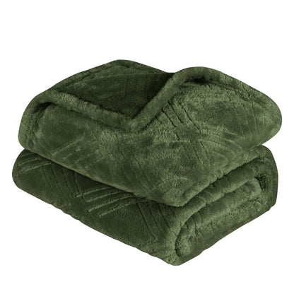 Queen Green Flannel Knitted Plush Blanket