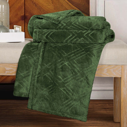 Queen Green Flannel Knitted Plush Blanket