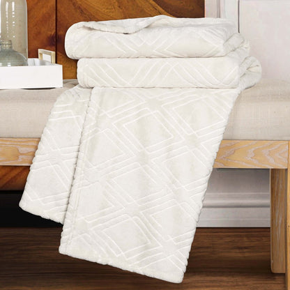 King Ivory Geometric Flannel Woven Plush Blanket