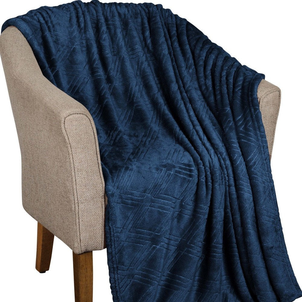 King Navy Blue Geometric Flannel Woven Plush Blanket