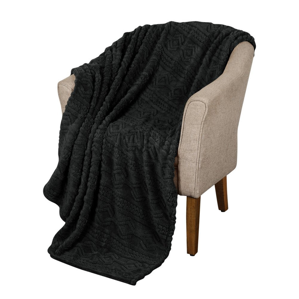 King Black Geometric Fleece Woven Plush 4.20 Pound Weighted Blanket