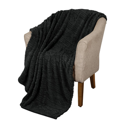 King Black Geometric Fleece Woven Plush 4.20 Pound Weighted Blanket