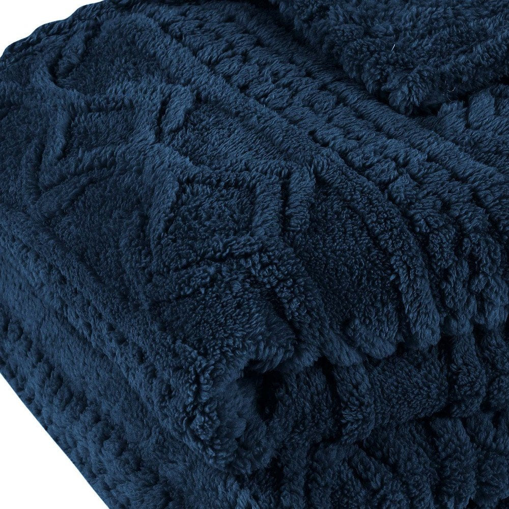 King Navy Blue Fleece Knitted Plush Blanket