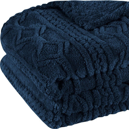 King Navy Blue Fleece Knitted Plush Blanket