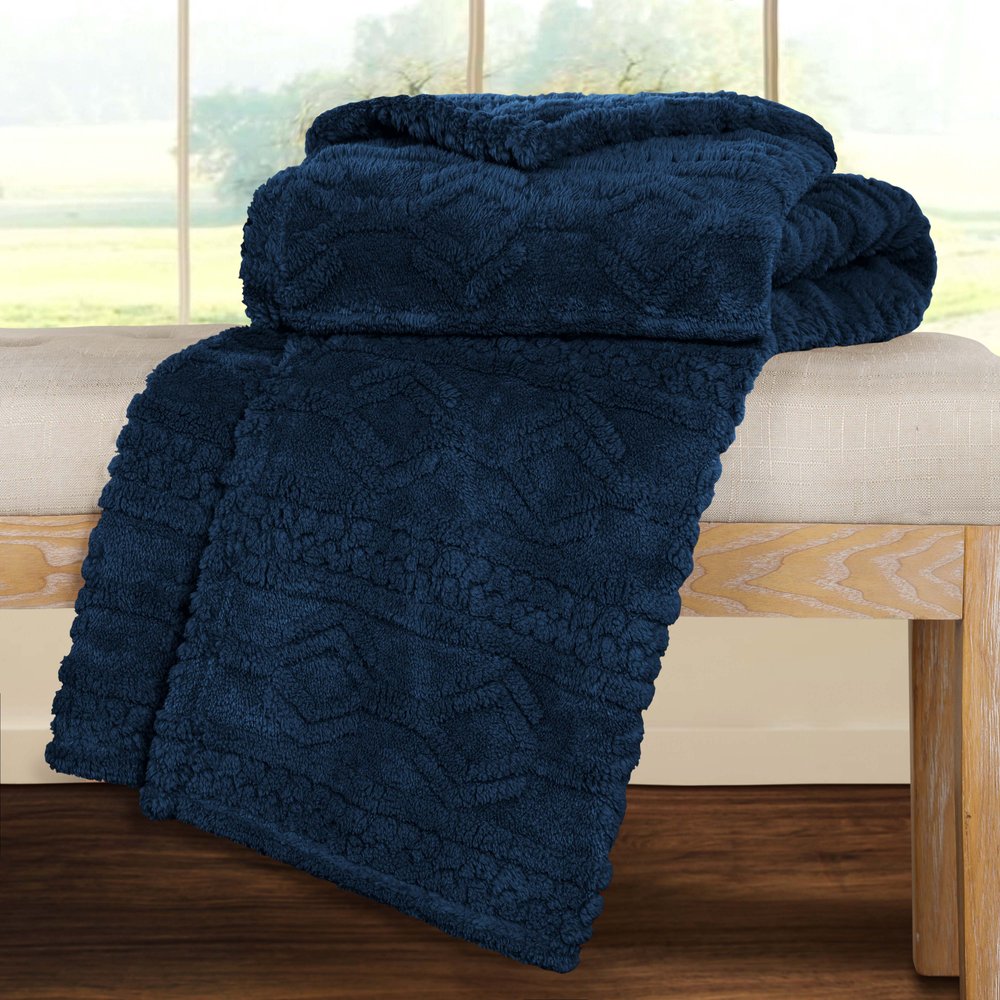 King Navy Blue Fleece Knitted Plush Blanket