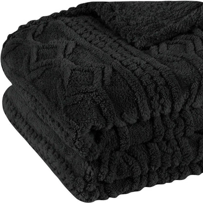Twin Black Geometric Fleece Woven Plush Blanket